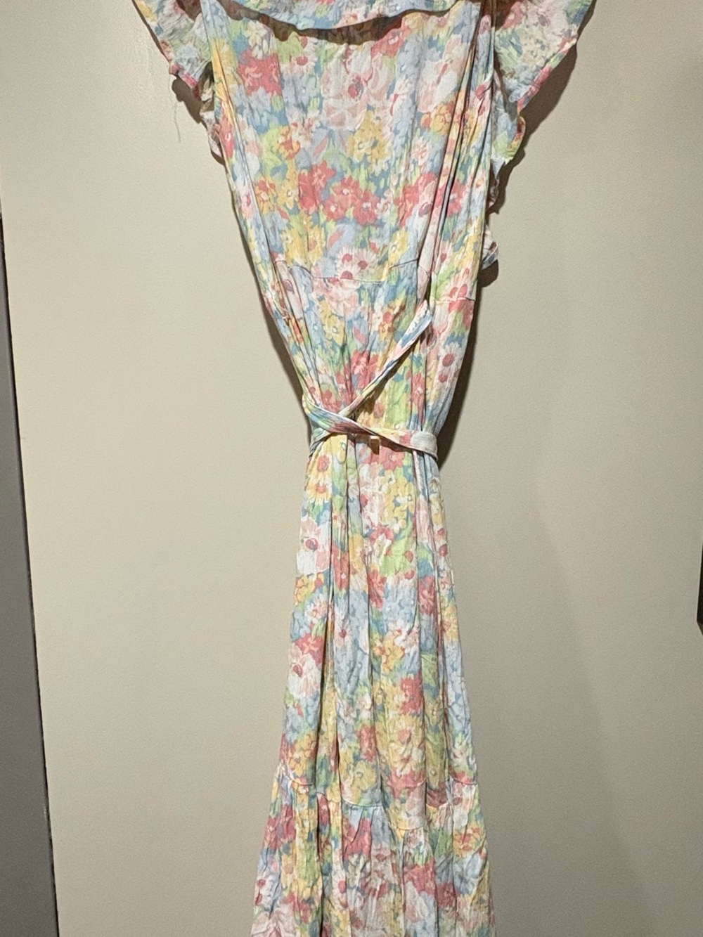 NWT Jillian Harris Pastel Floral Ruffle Maxi Dress - Lightweight Summer Wrap - Picture 7 of 8
